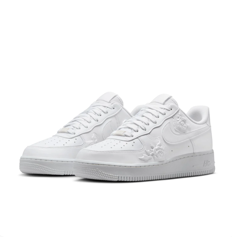 Nike Air Force 1 Low – Triple White / Embossed Rose