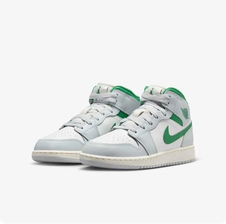 Air Jordan 1 Mid – White / Light Grey / Lucky Green