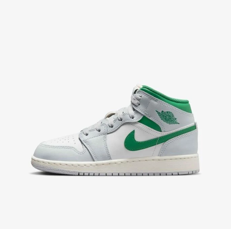 Air Jordan 1 Mid – White / Light Grey / Lucky Green