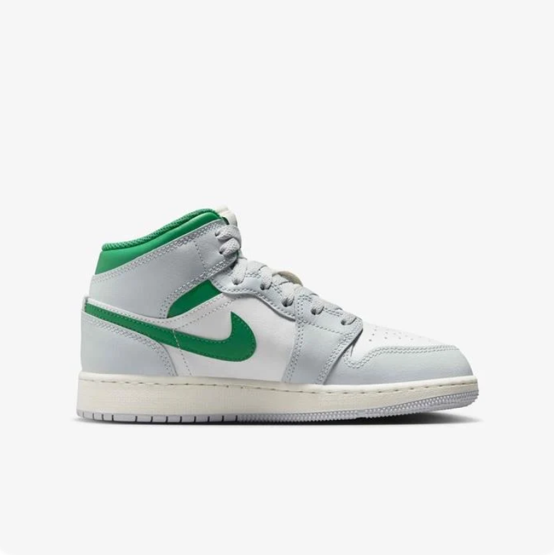 Air Jordan 1 Mid – White / Light Grey / Lucky Green