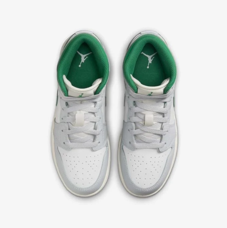 Air Jordan 1 Mid – White / Light Grey / Lucky Green