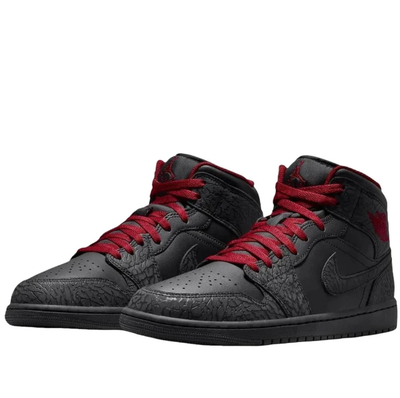 Air Jordan 1 Mid – Black Elephant Print / Gym Red