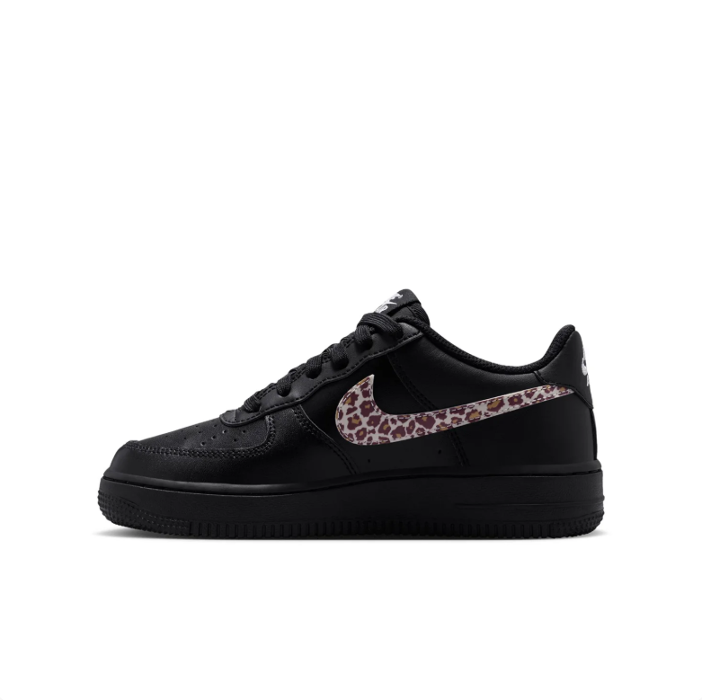 Nike Air Force 1 Low – Black / Leopard Print Swoosh